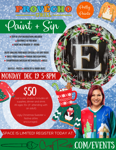 Join us December 19th for our paint & sip event