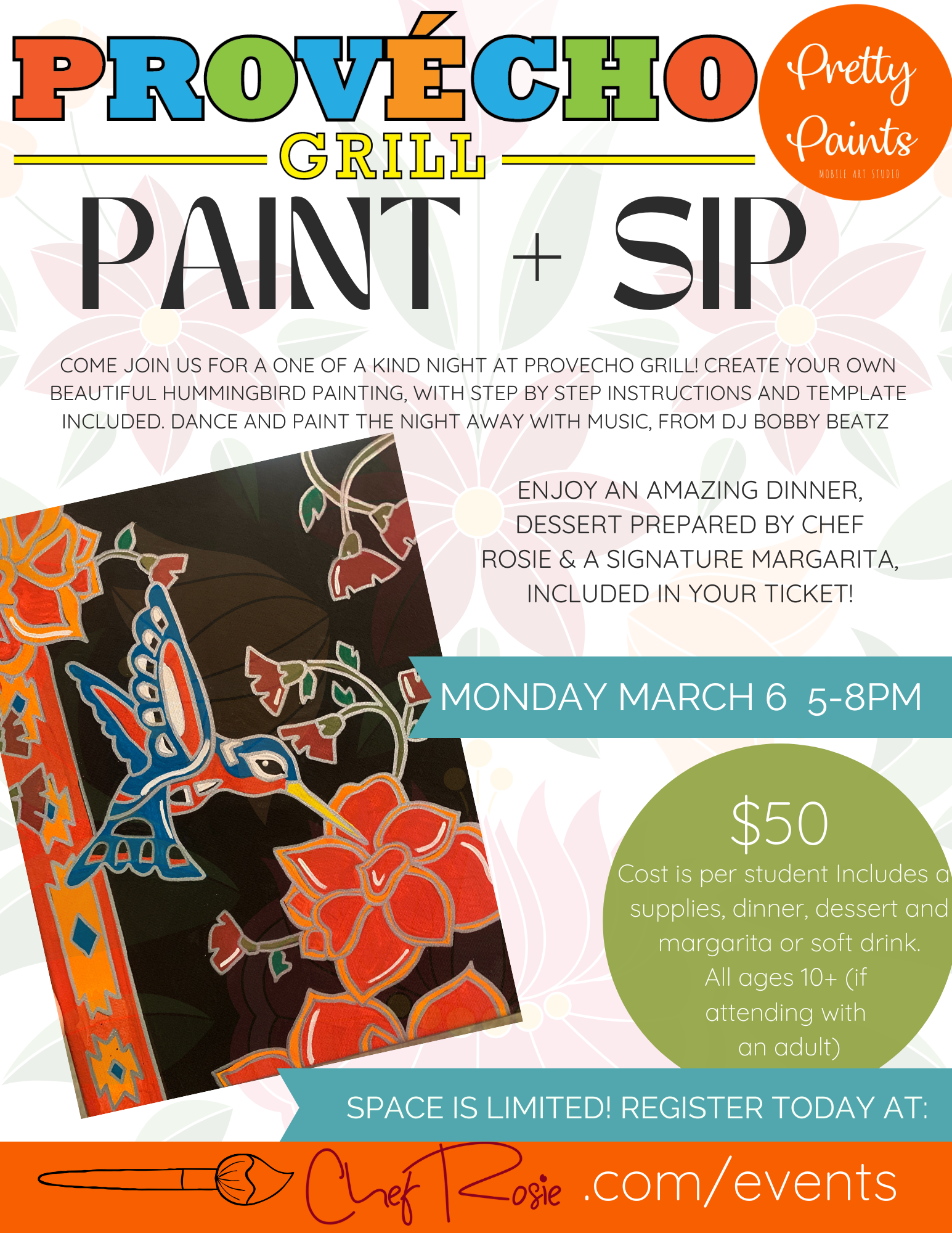 Paint & Sip event at Provecho Grill hosted by Pretty Paints